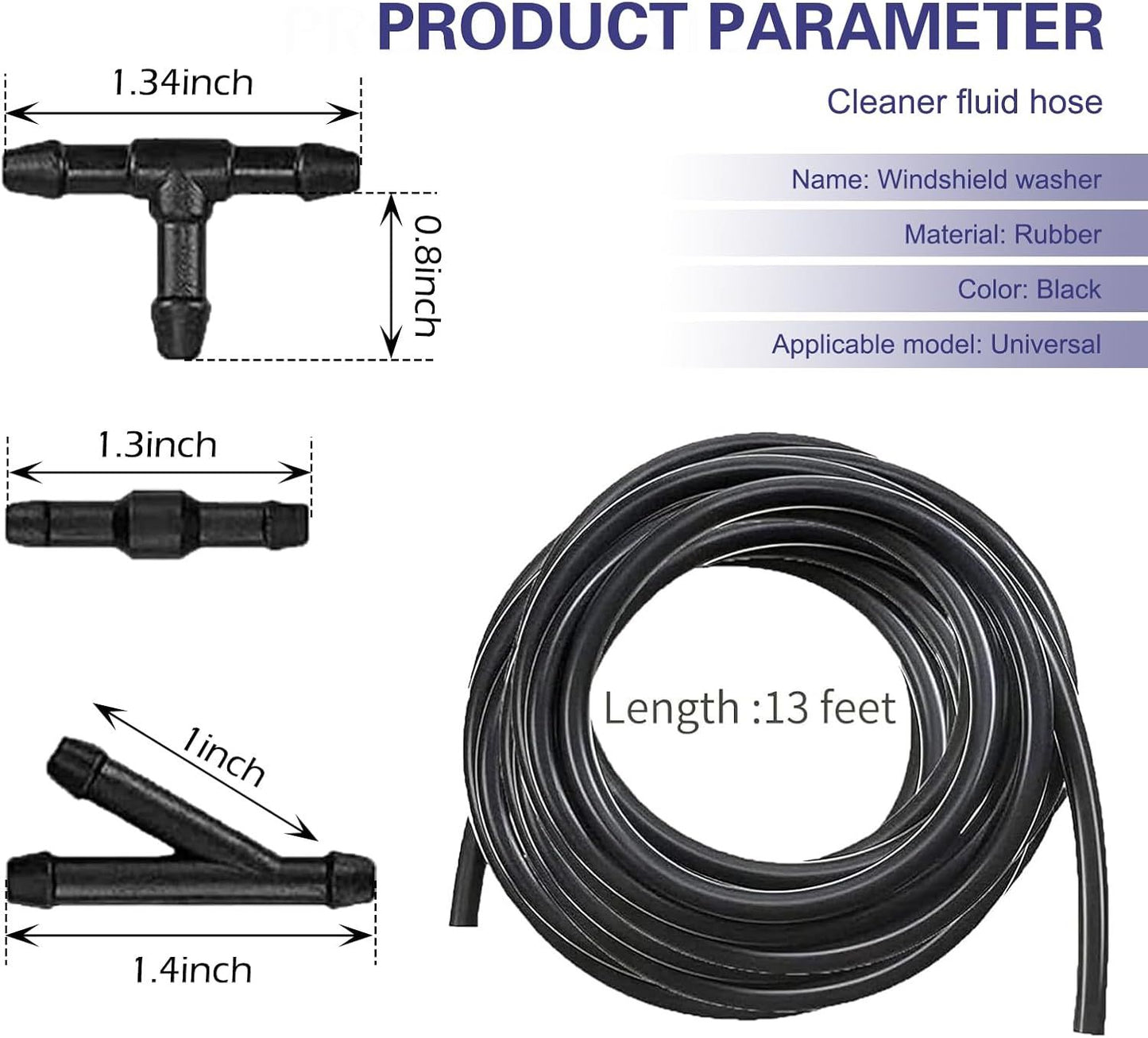 30 PCS Car Windshield Wash Tools, 13 Ft Rubber Hose with 30 T-type Y-type I-type Fitting, Seal Wiper Pump and Nozzle Leak-proof Connection Kit, Universal Flexible Hose for Cleaning (Black)