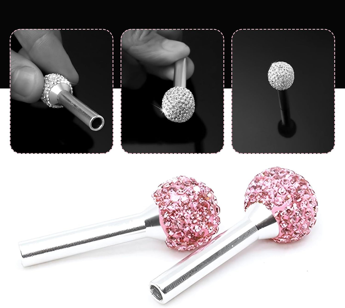 4 PCS Bling Car Door Lock Covers, Luxury Rhinestone-encrusted Door Latch Cap, Anti-rust Non-slip Pull Knob Decorative Cover, Universal Sparkly Interior Modification for Most Cars (Pink)