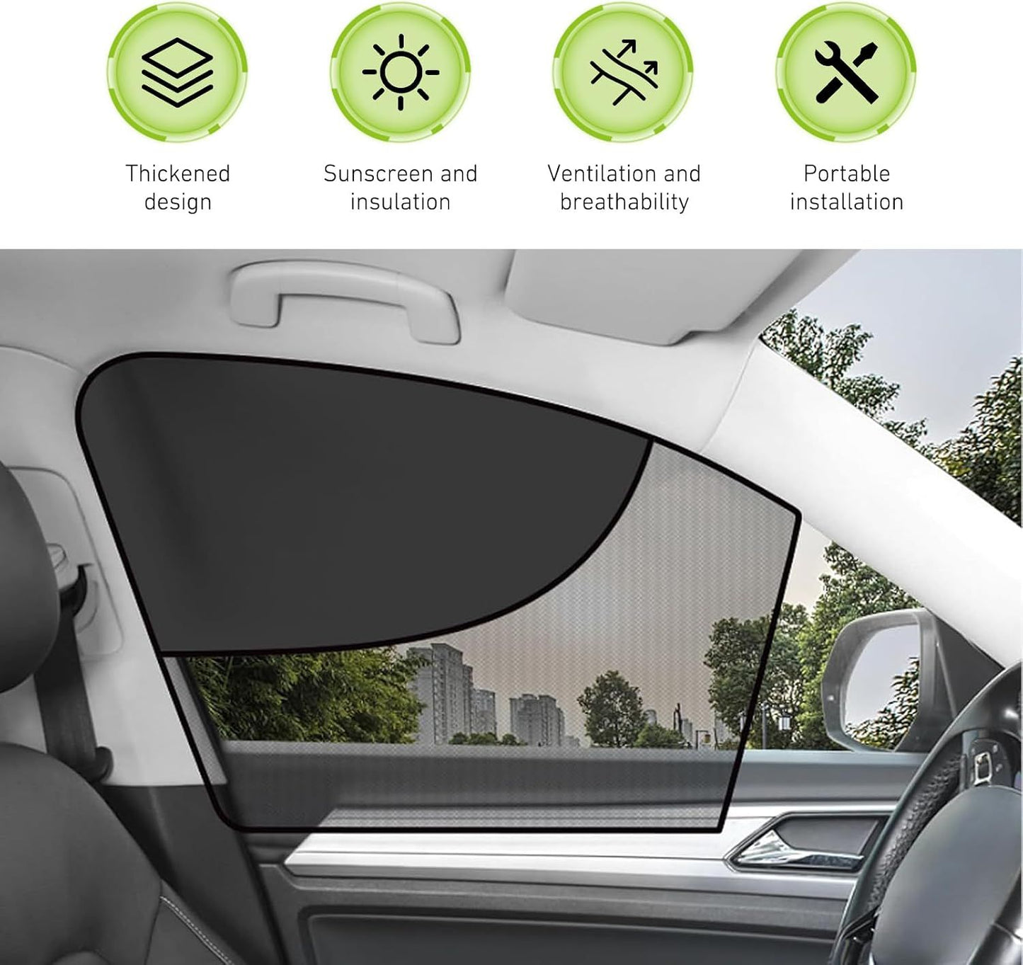 2 PCS Car Side Window Shades, Double-Layer Sun Blocking & Heat Insulation Shield for Baby Kids, Mesh Full/Half Privacy Protection & Ventilation Curtain, Foldable Cover for Most Cars (Black)