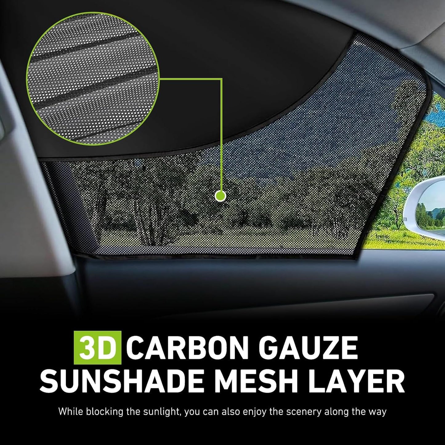 2 PCS Car Side Window Shades, Double-Layer Sun Blocking & Heat Insulation Shield for Baby Kids, Mesh Full/Half Privacy Protection & Ventilation Curtain, Foldable Cover for Most Cars (Black)