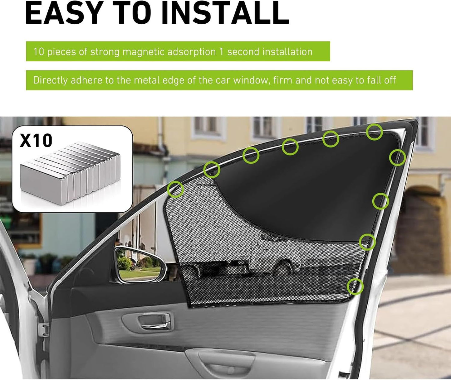 2 PCS Car Side Window Shades, Double-Layer Sun Blocking & Heat Insulation Shield for Baby Kids, Mesh Full/Half Privacy Protection & Ventilation Curtain, Foldable Cover for Most Cars (Black)