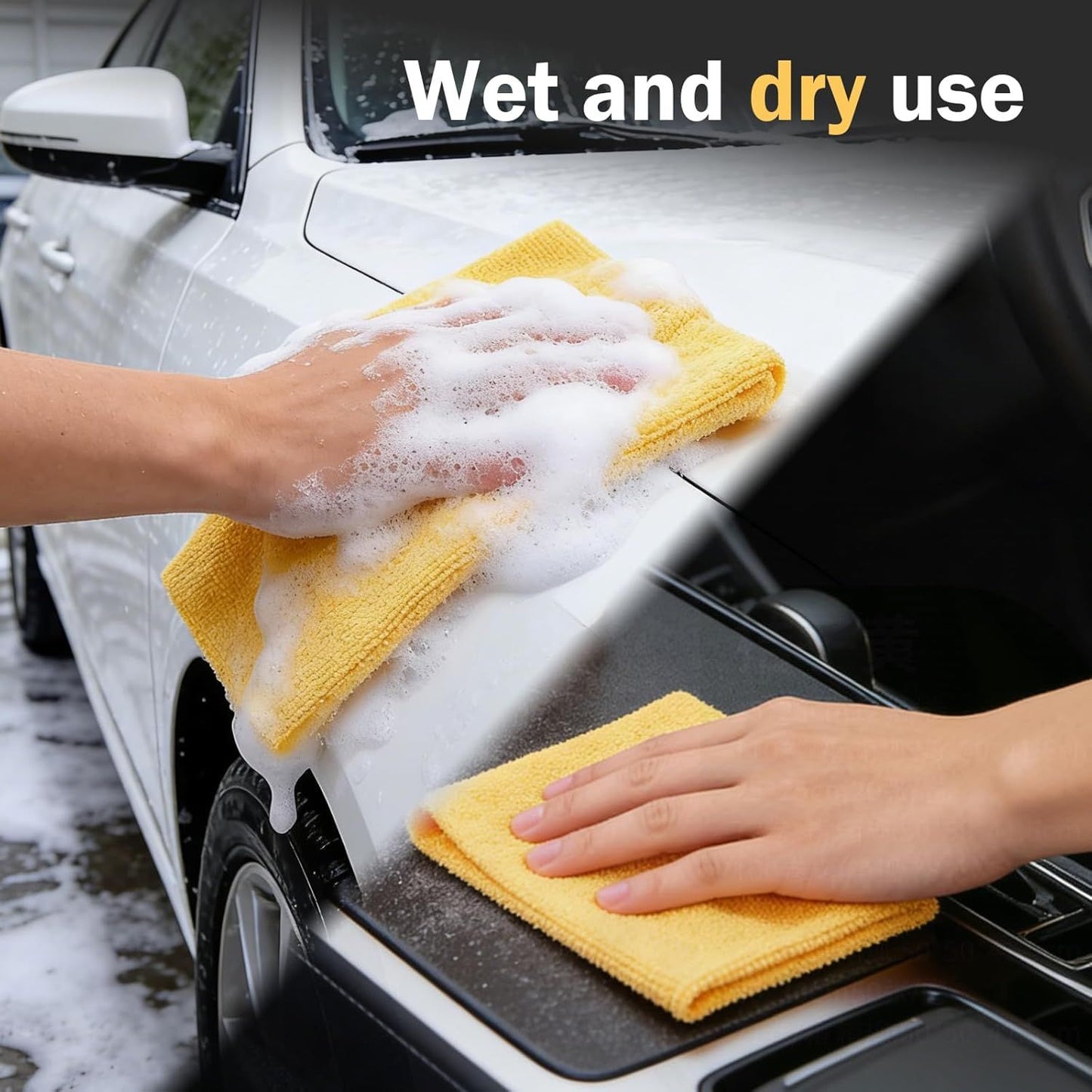 20 PCS Car Microfiber Cleaning Cloth Roll, Highly Absorbent Quick-Dry Towel with Tear Away Design, Washable Lint-Free Rag, Multi-Purpose Reusable Wash Cloth for Car Home Kitchen (Yellow)