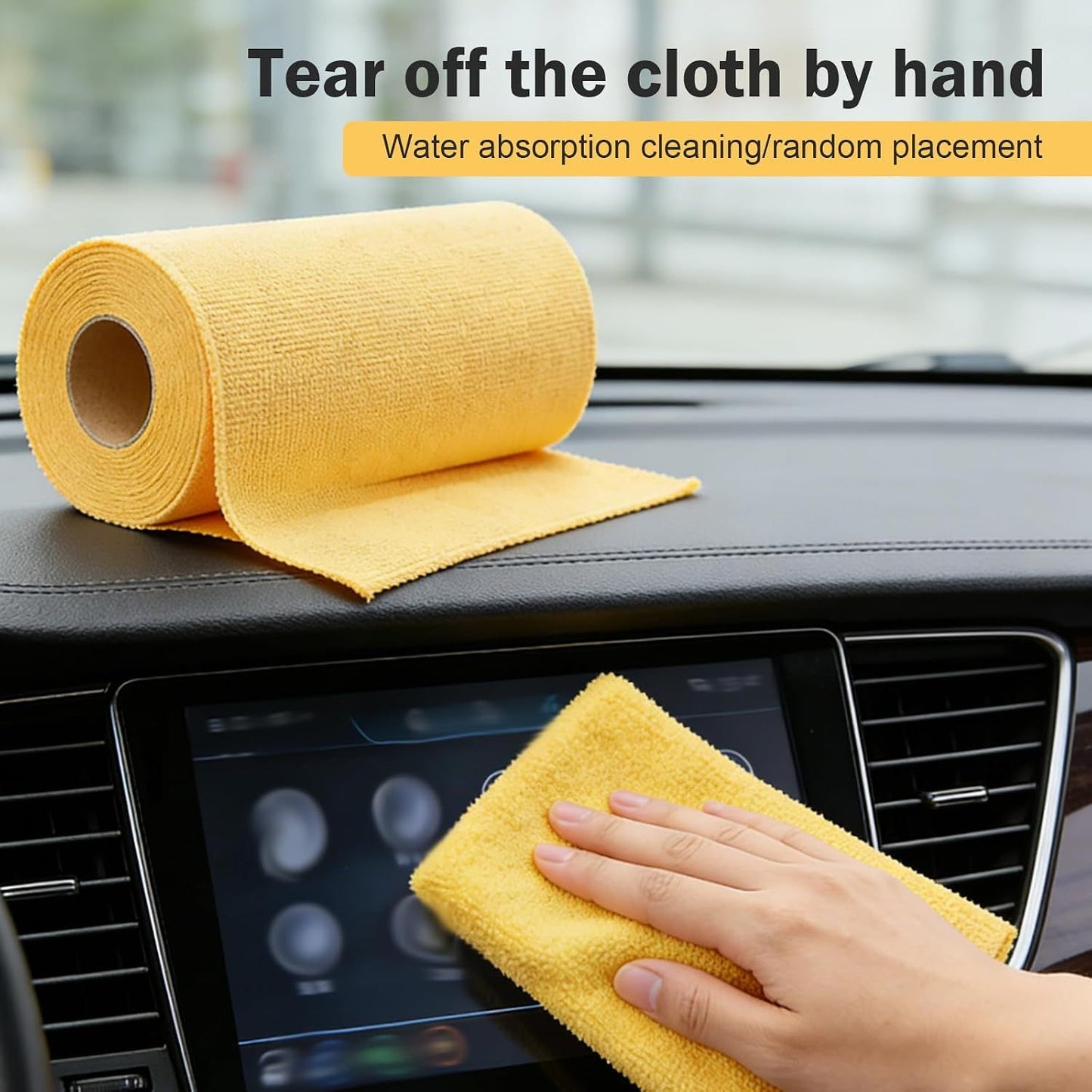 20 PCS Car Microfiber Cleaning Cloth Roll, Highly Absorbent Quick-Dry Towel with Tear Away Design, Washable Lint-Free Rag, Multi-Purpose Reusable Wash Cloth for Car Home Kitchen (Yellow)