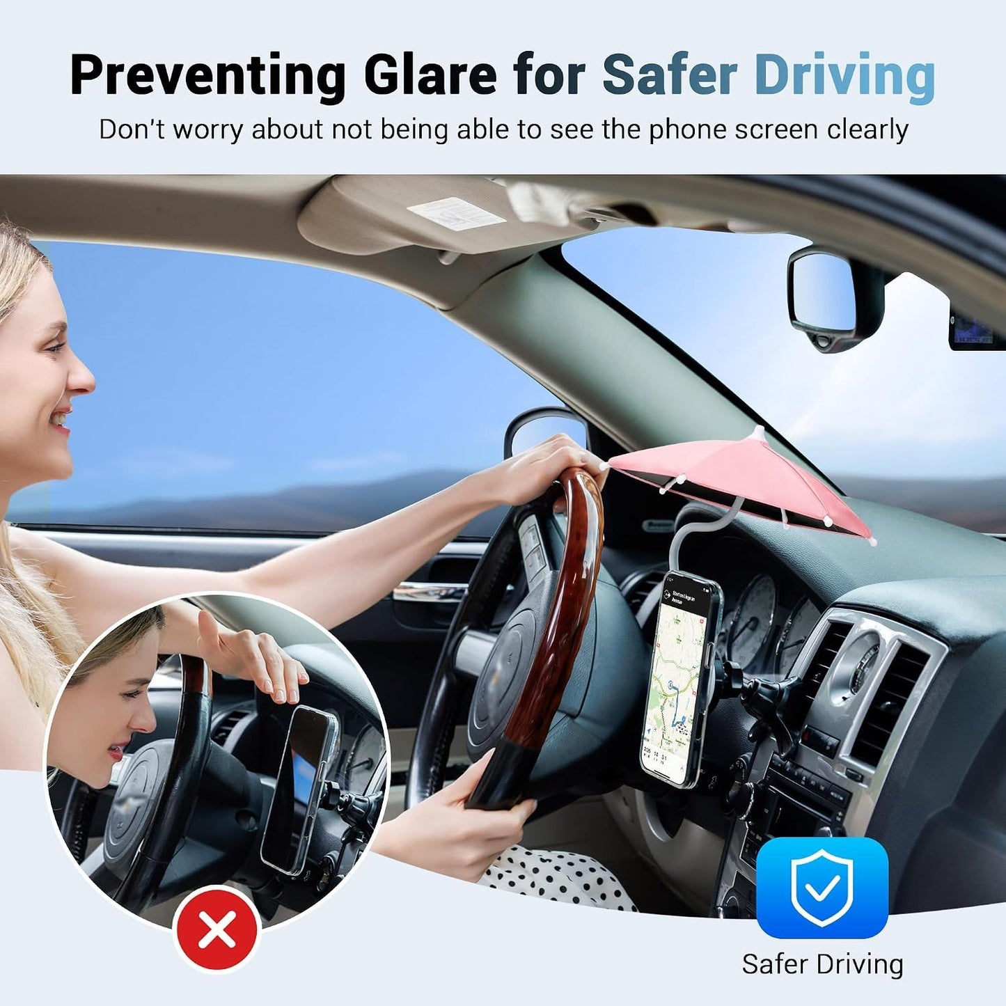 2PCS Car Phone Umbrella for Sun Dual Magnetic Cellphone Sunshade Shield