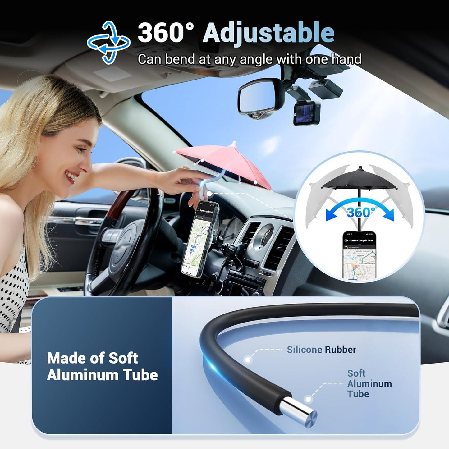 2PCS Car Phone Umbrella for Sun Dual Magnetic Cellphone Sunshade Shield