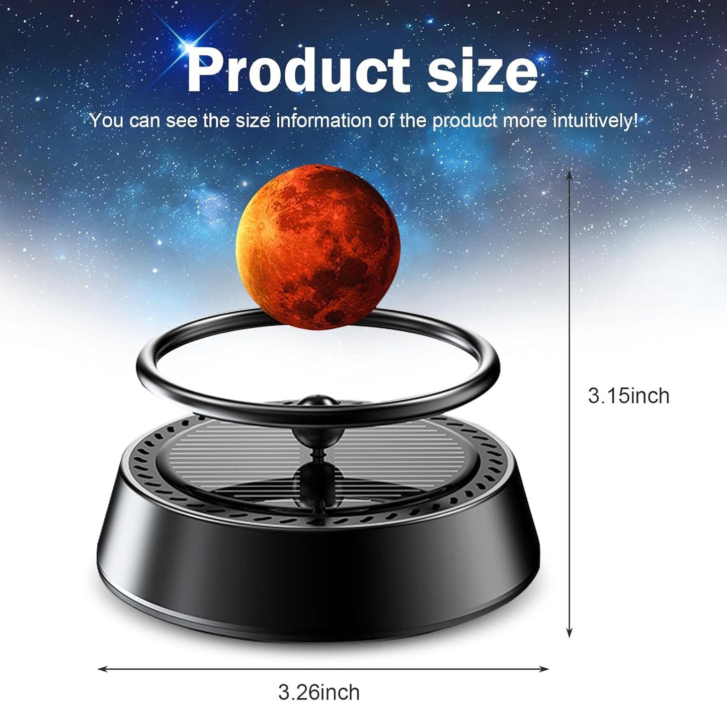 Solar Powered Levitating Mars Car Air Diffuser, Automatic Rotation Planet Dashboard Decorations, Self-adhesive Alloy Base, Suitable for Cars Home Decorations Gift Selections (Mars)