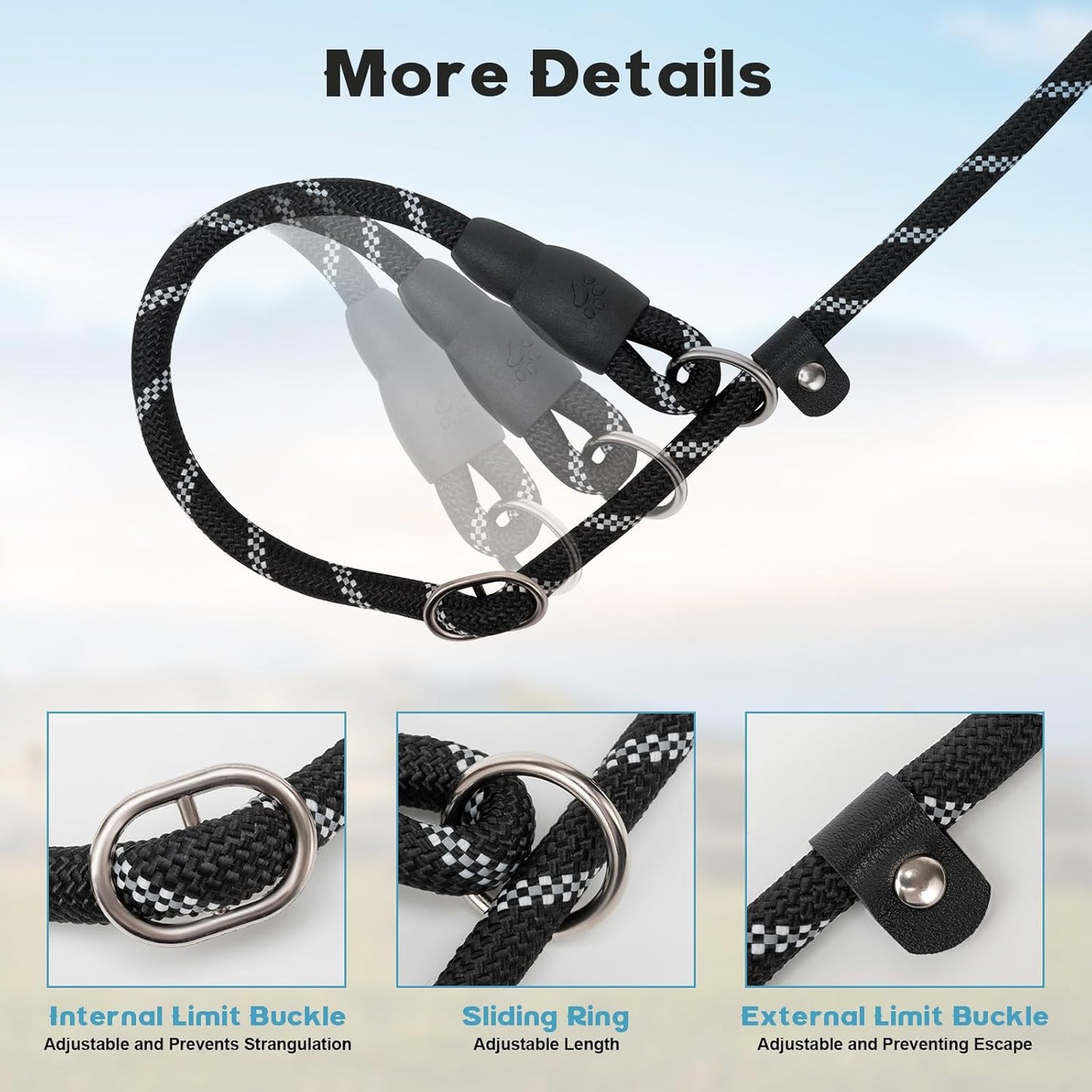 Dog Leash 6 FT with Comfortable Padded Handle, Training Loop Leash with Highly Reflective Threading for Medium Dogs, Black