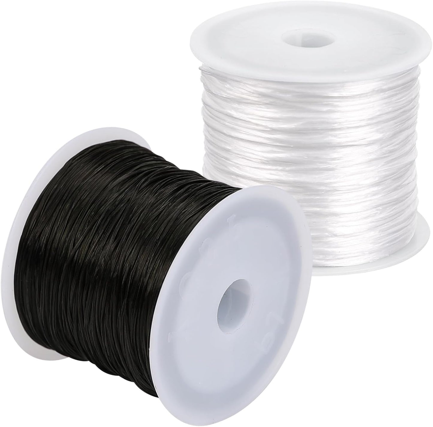 0.8mm Flat Stretchy Bracelet String, 2 Rolls 328 Feet Elastic String Bead Cord for Bracelets, Necklaces, Jewelry Making Supplies (Black, White)