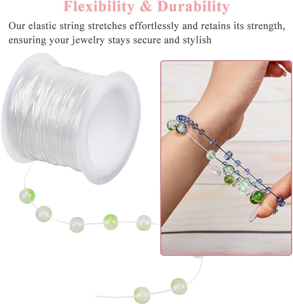 0.8mm Flat Stretchy Bracelet String, 2 Rolls 328 Feet Elastic String Bead Cord for Bracelets, Necklaces, Jewelry Making Supplies (Black, White)