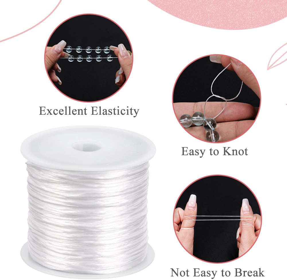 0.8mm Flat Stretchy Bracelet String, 2 Rolls 328 Feet Elastic String Bead Cord for Bracelets, Necklaces, Jewelry Making Supplies (Black, White)