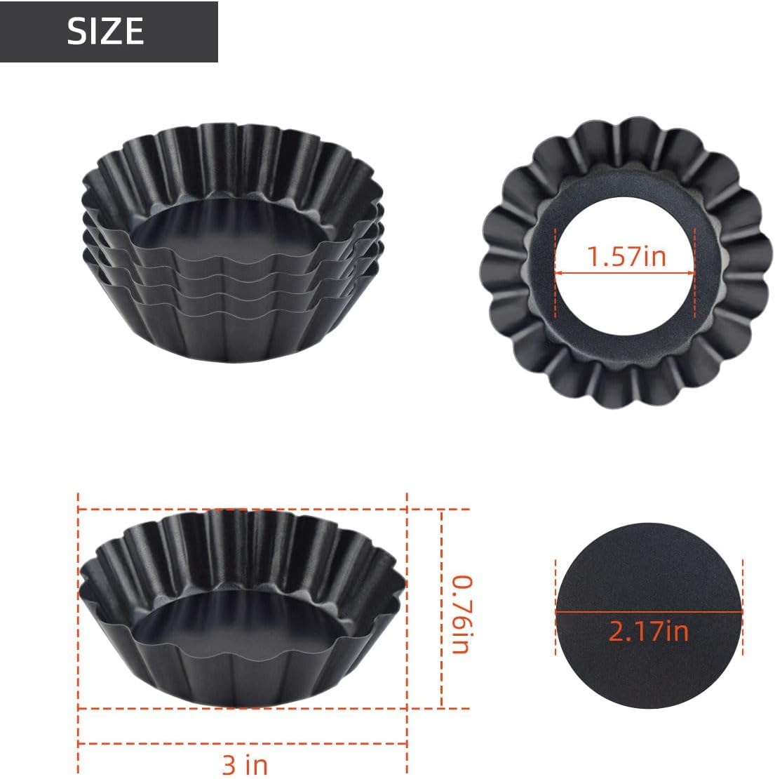 4 Pack Tart Pans Tortilla Pan Set Mini Molds Carbon Steel Taco Shell for Baking 3 Inch Salad Bowl Maker with Removable Bottom NonStick Fluted Side Quiche Cakes Pies (Black)