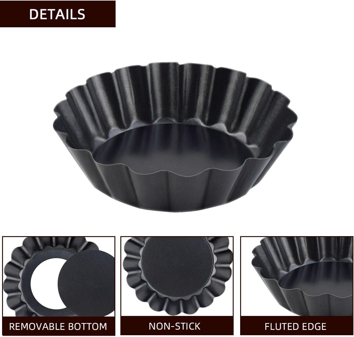 4 Pack Tart Pans Tortilla Pan Set Mini Molds Carbon Steel Taco Shell for Baking 3 Inch Salad Bowl Maker with Removable Bottom NonStick Fluted Side Quiche Cakes Pies (Black)
