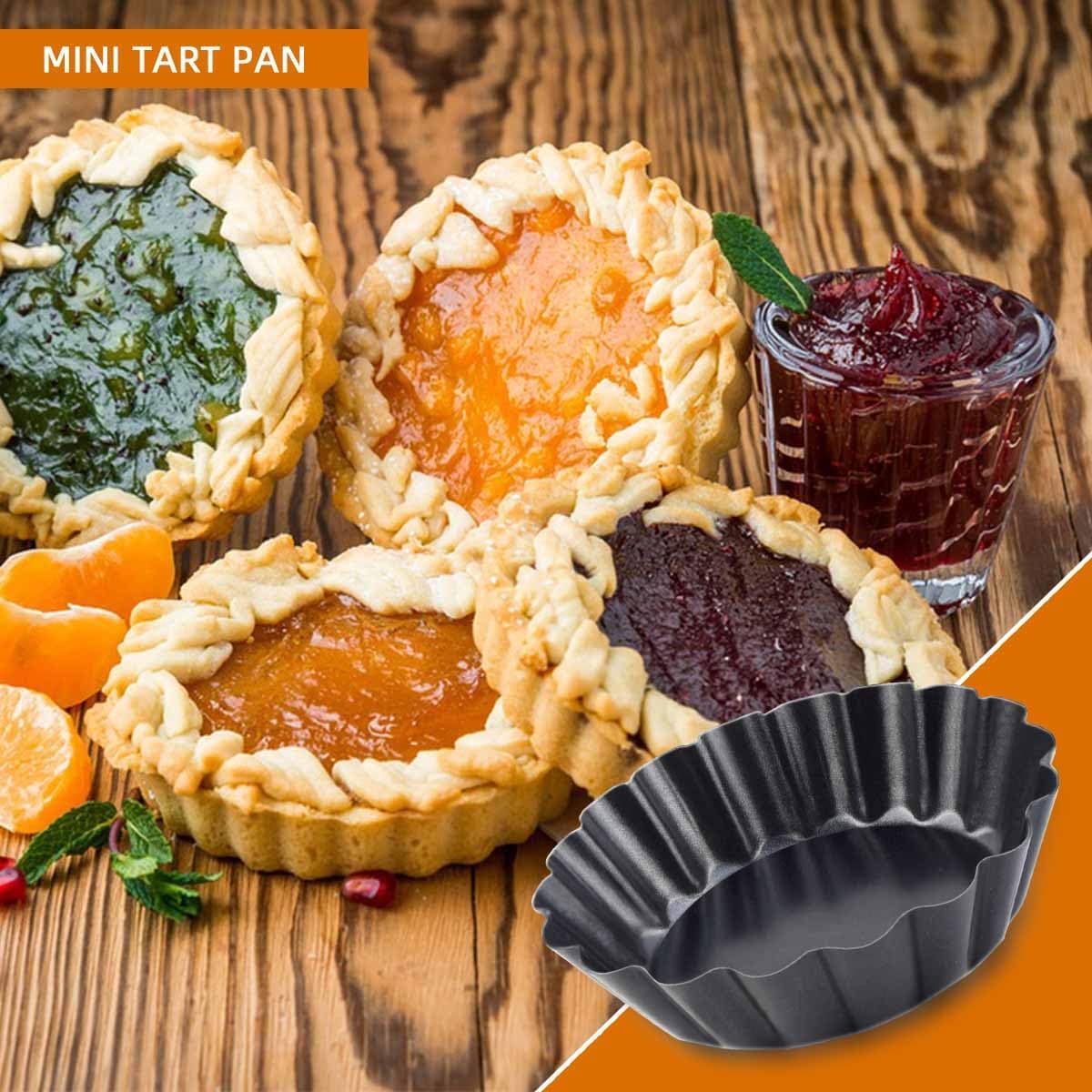 4 Pack Tart Pans Tortilla Pan Set Mini Molds Carbon Steel Taco Shell for Baking 3 Inch Salad Bowl Maker with Removable Bottom NonStick Fluted Side Quiche Cakes Pies (Black)