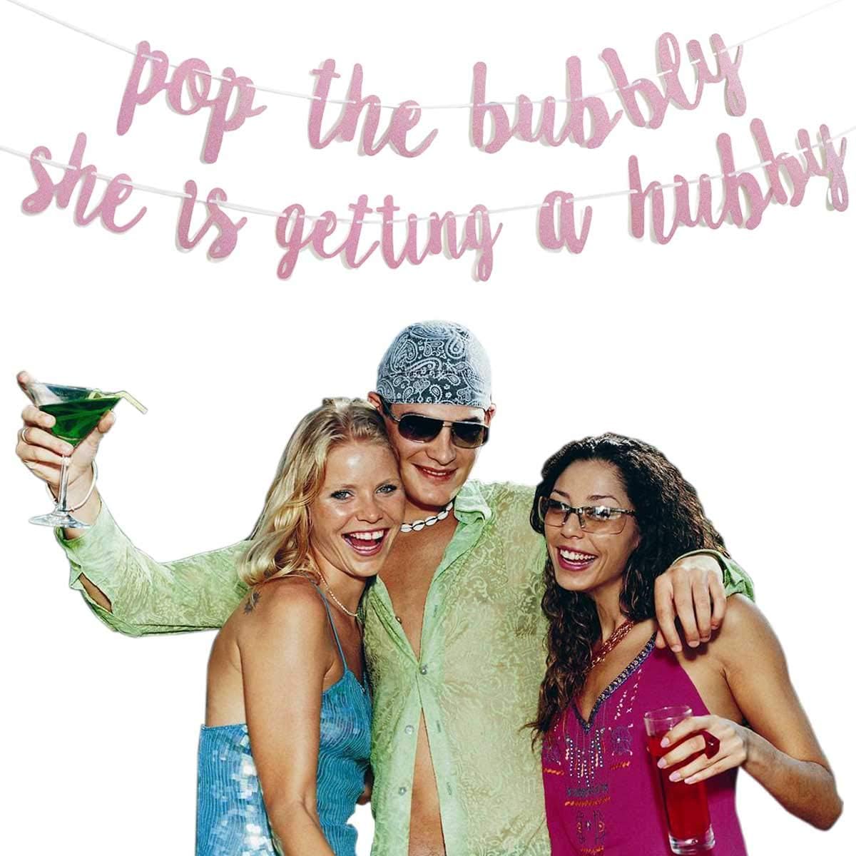 Bachelorette Party Decorations Glitter Rose Gold Pop The Bubbly She is Getting A Hubby Banner Bridal Shower Engagement Wedding Girls Night Out Hen Supplies Golden Photo Props
