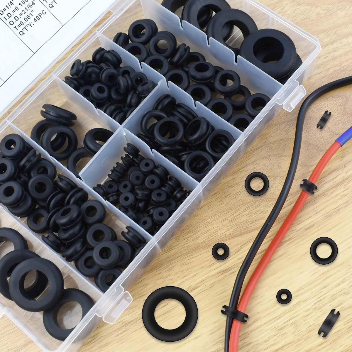 180 Pcs Assorted Rubber Grommet Kit Assortment Sizes 7/8" 5/8" 7/16" Wire Grommets for Wiring Double Sided Round Firewall Hole Plug Plugs Automotiv