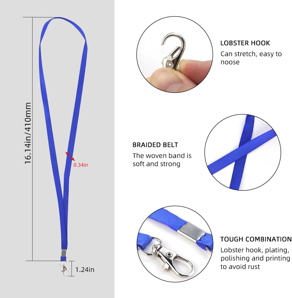 Premium Bulk Navy Blue Lanyards - 17.38 Inch Flat with Clip Swivel Hook Detachable Buckle (20 Pack)