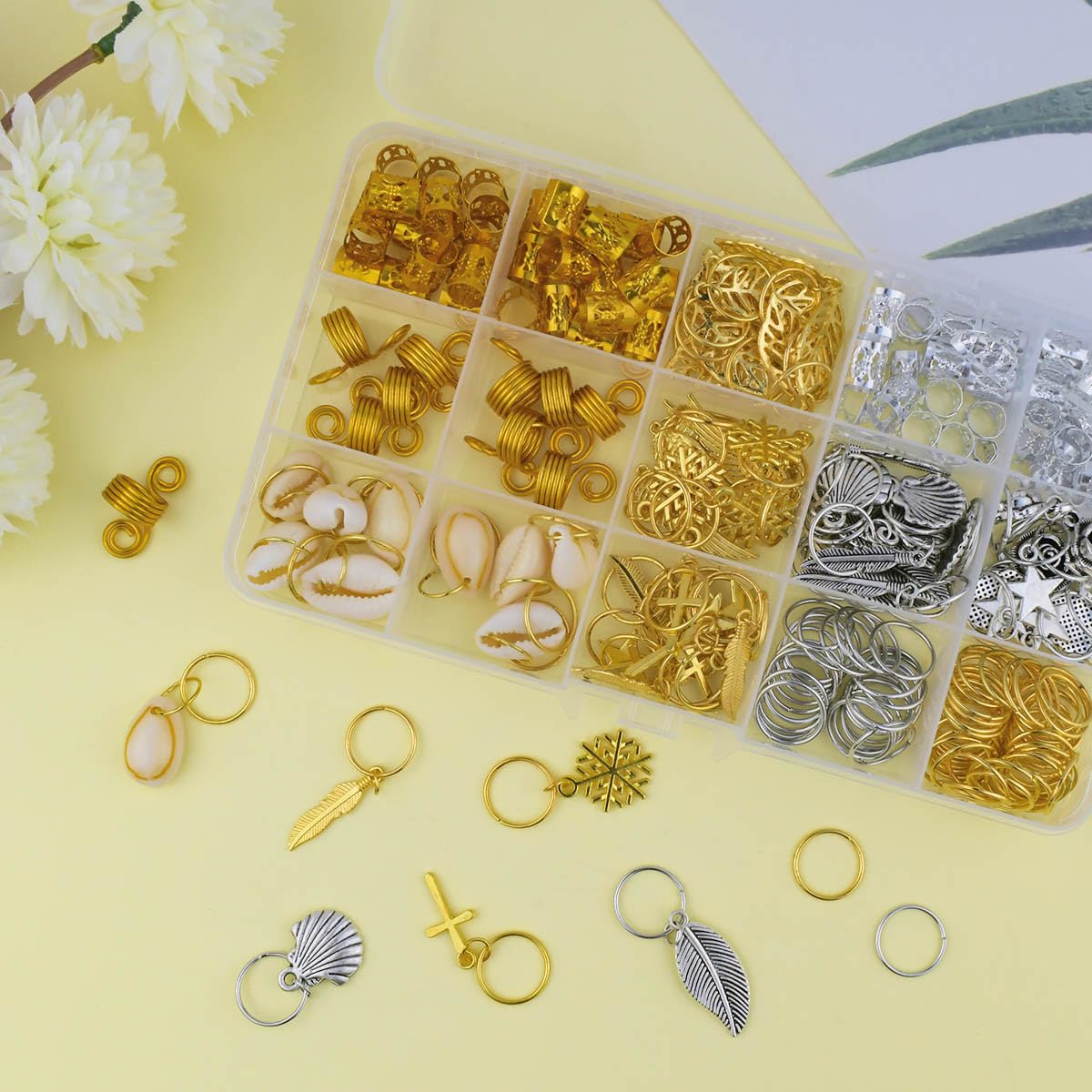 220Pcs Hair Beads Jewelry Braid Accessories Clips Dreadlocks Braiding Cuffs Metal Coils Rings Women Butterfly Gold Jewels Pendants Charms Decoration