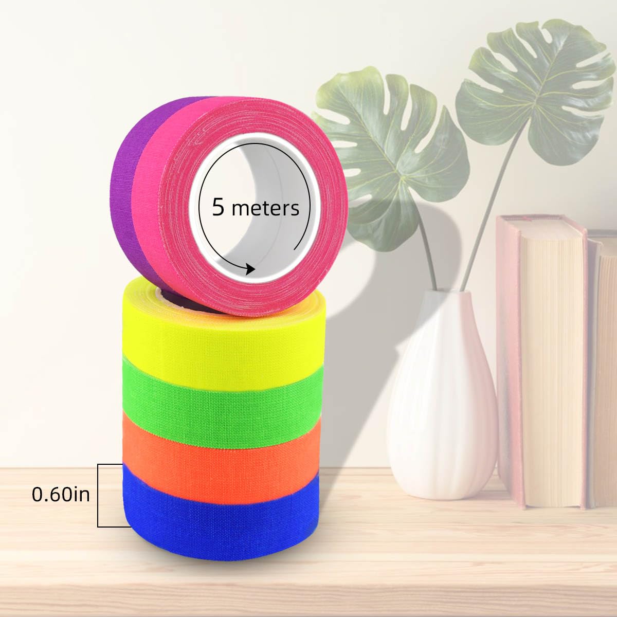 Petluno 6 Color Neon Cloth Tape - Fluorescent UV Blacklight Glow Party Fiesta Reactive in The Dark Gaffer Supplies for Events Adhesive Black Light Set