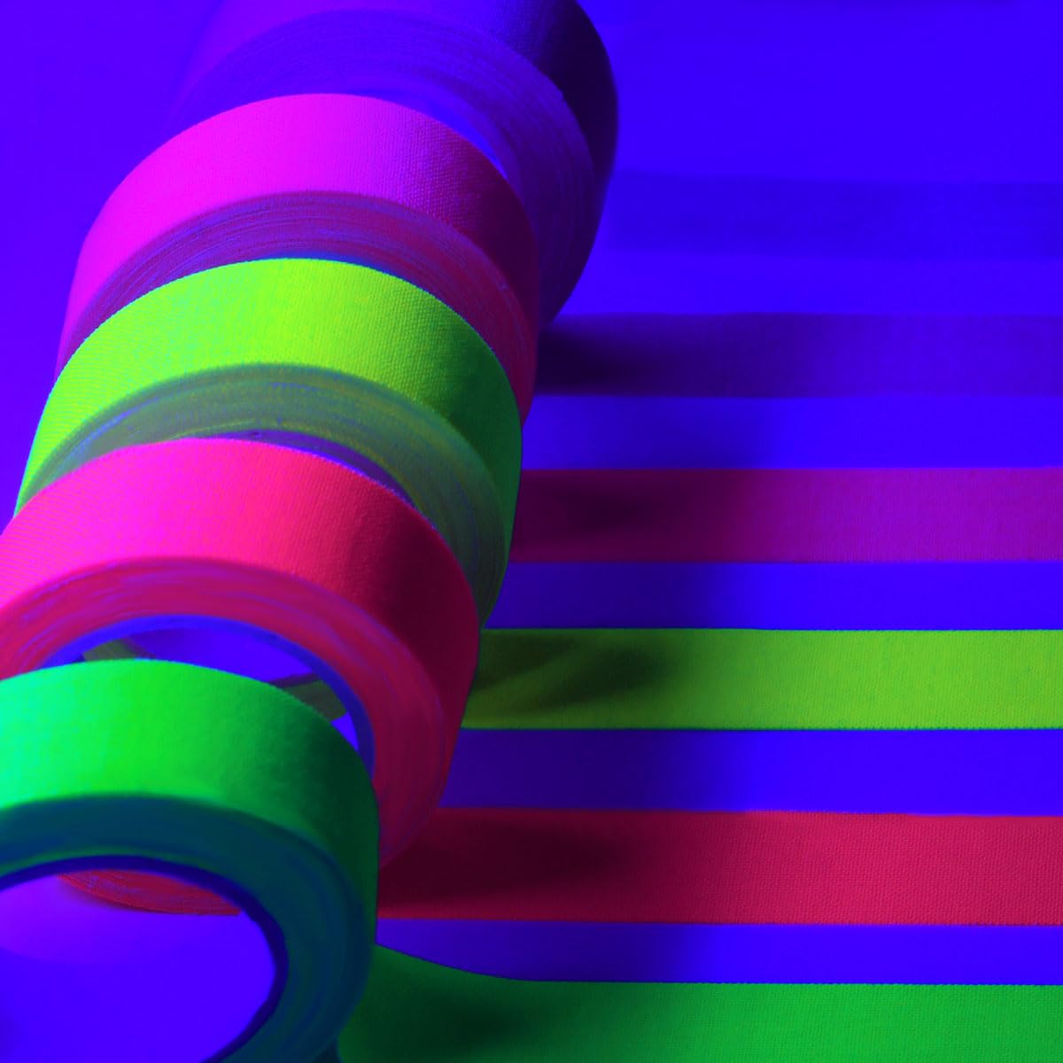 Petluno 6 Color Neon Cloth Tape - Fluorescent UV Blacklight Glow Party Fiesta Reactive in The Dark Gaffer Supplies for Events Adhesive Black Light Set