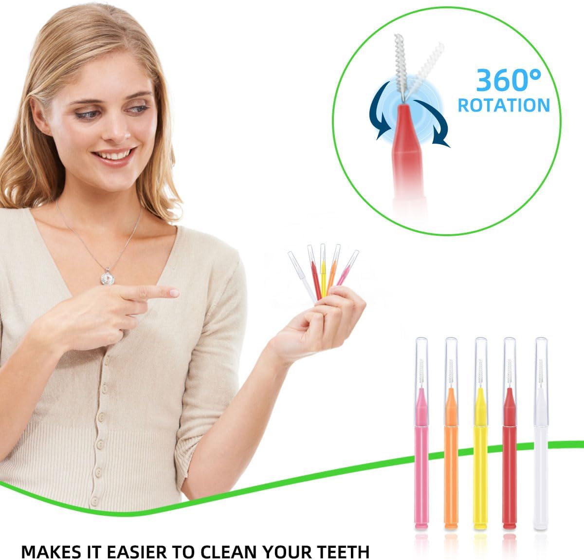 75 Pieces Braces Brush for Tooth Dental Flossing Toothpick Interdental Cleaning Oral Tool Hygiene Bendable Flosser Head Cleaner 5 Colors Floss