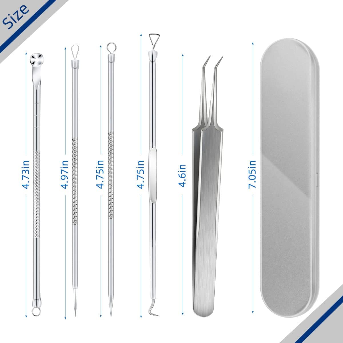 Blackhead Remover Tool Pimple Popper Kit 5 Pack Extractor Tools with Case Comedone Zit Acne Blemish Whitehead Removal Professional Stainless Steel for Face Nose