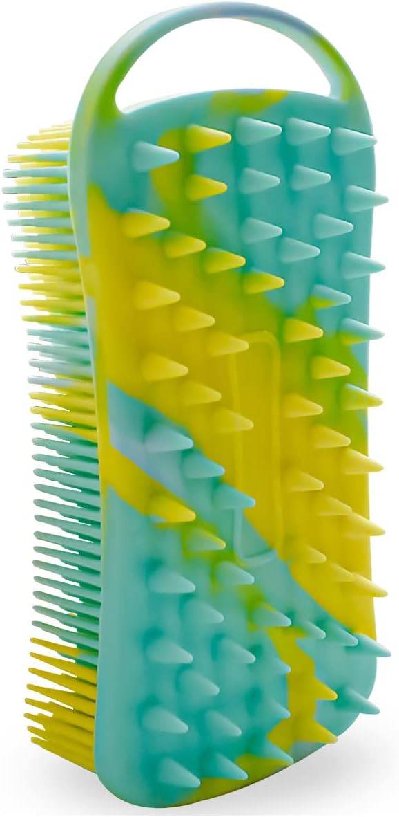Silicone Body Scrubber Soft Brush for Use in Shower Gentle Exfoliating Loofah Scalp Massager 2 1 Bath and Shampoo Women Men Lathers Well Easy to Clean (Camouflage Green)
