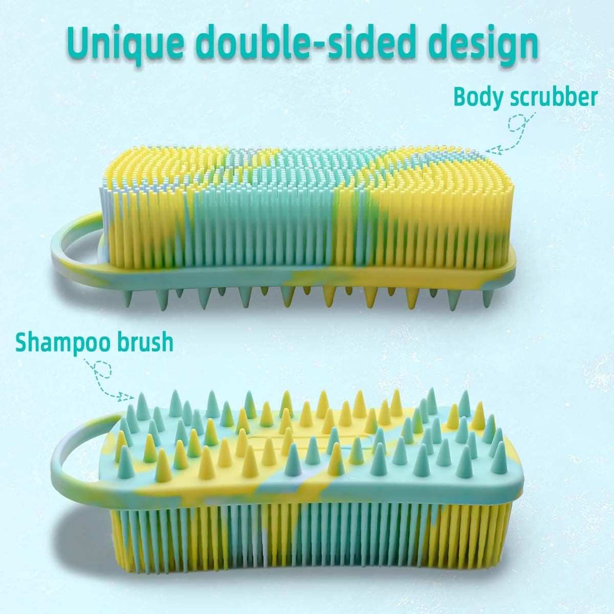 Silicone Body Scrubber Soft Brush for Use in Shower Gentle Exfoliating Loofah Scalp Massager 2 1 Bath and Shampoo Women Men Lathers Well Easy to Clean (Camouflage Green)
