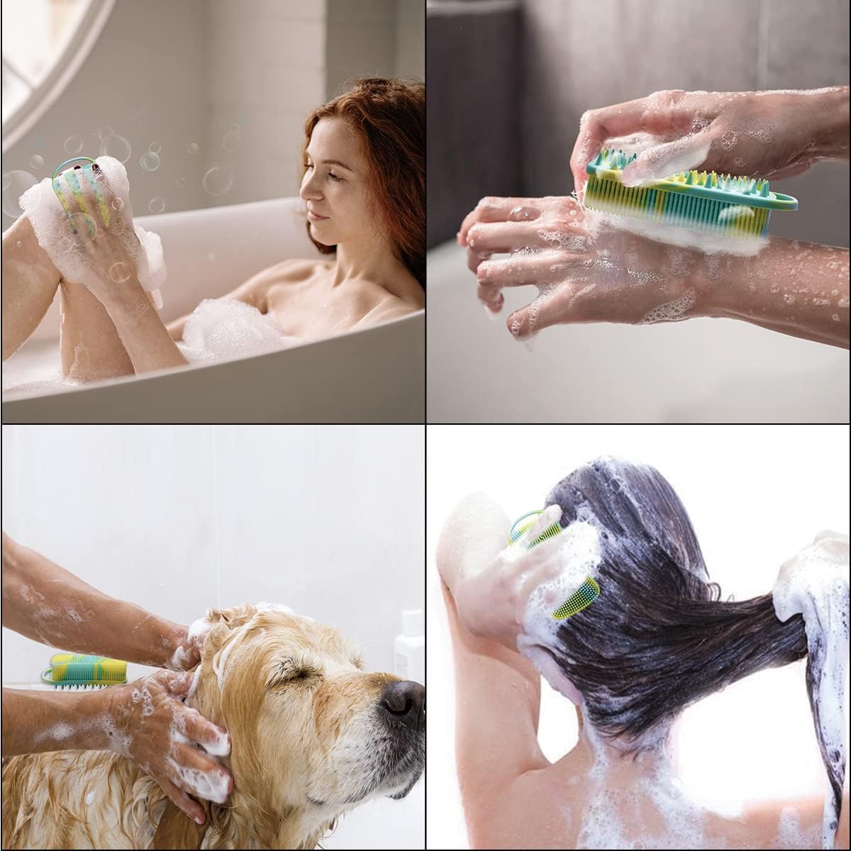 Silicone Body Scrubber Soft Brush for Use in Shower Gentle Exfoliating Loofah Scalp Massager 2 1 Bath and Shampoo Women Men Lathers Well Easy to Clean (Camouflage Green)