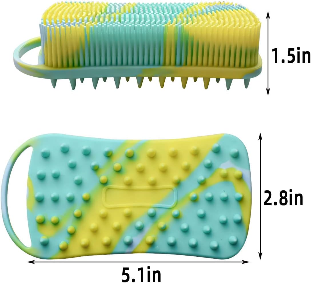 Silicone Body Scrubber Soft Brush for Use in Shower Gentle Exfoliating Loofah Scalp Massager 2 1 Bath and Shampoo Women Men Lathers Well Easy to Clean (Camouflage Green)