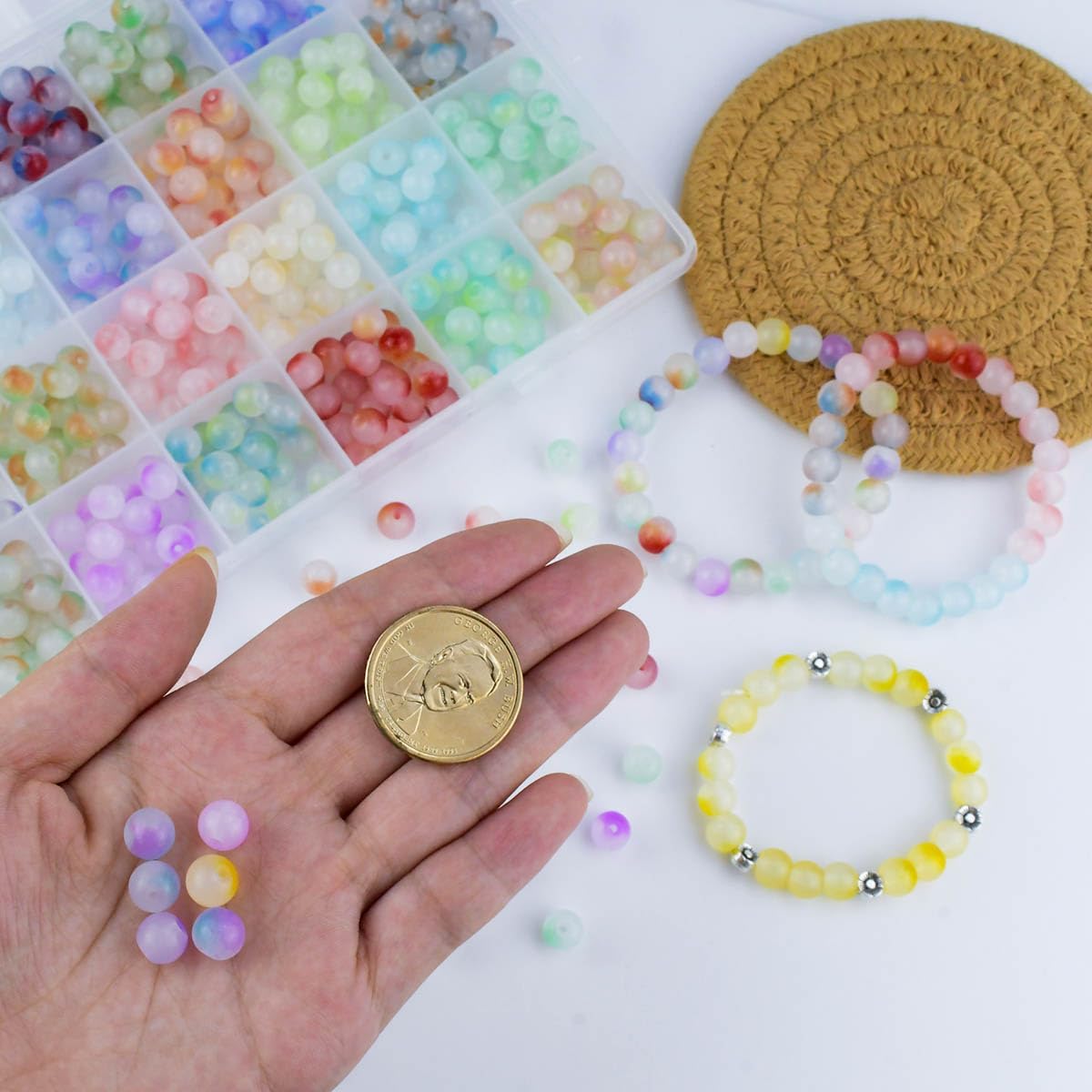 480 Piece Glass Beads - 8mm Round Crystal for Jewelry Making 24 Colors DIY Chakra Kit