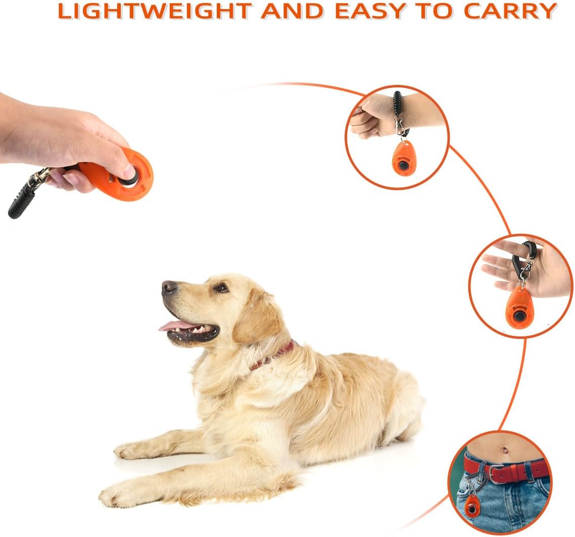 Petluno 4 Pieces Pet Training Clicker with Wrist Strap and Dog Treat Pouch for Puppy Cats Birds Kit Behavioral (White, Red, Orange, Blue)