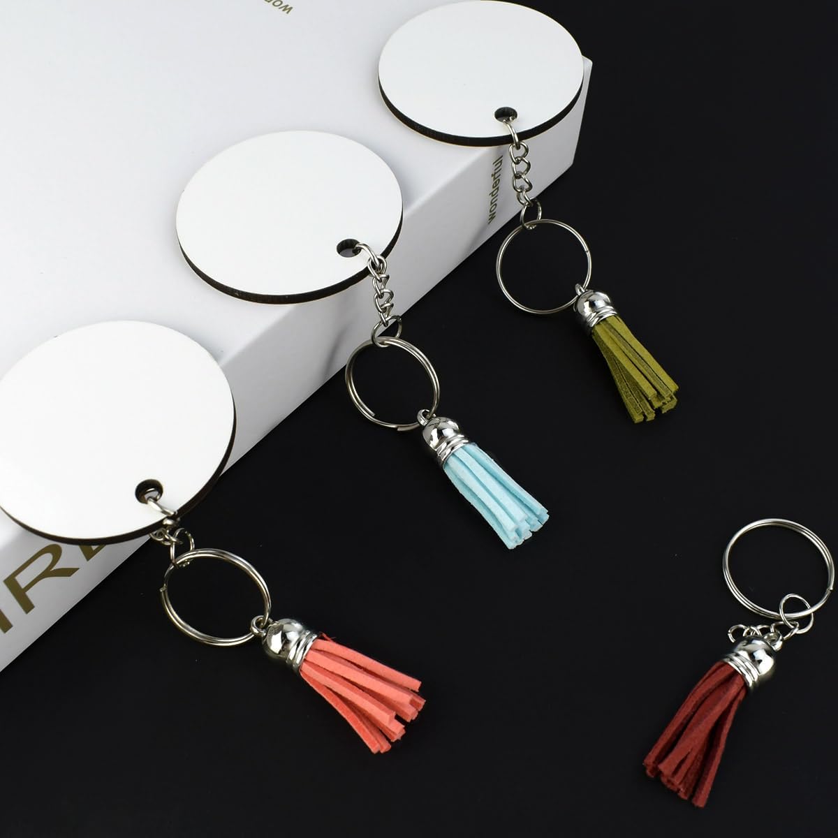 40 PCS Leather Tassels Keychain Bulk with Tassel Key Chain Rings Jump Blanks Mini Charms for Jewelry Making Crafts Supplies Blank Handmade DIY Earring Bracelets Cap (Multiple Colors)