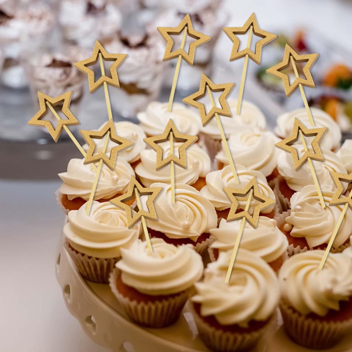 Little Star 100 Pack Cupcake Toppers - Glitter Cake Gold for Wedding, Baby Shower & Valentine's Day