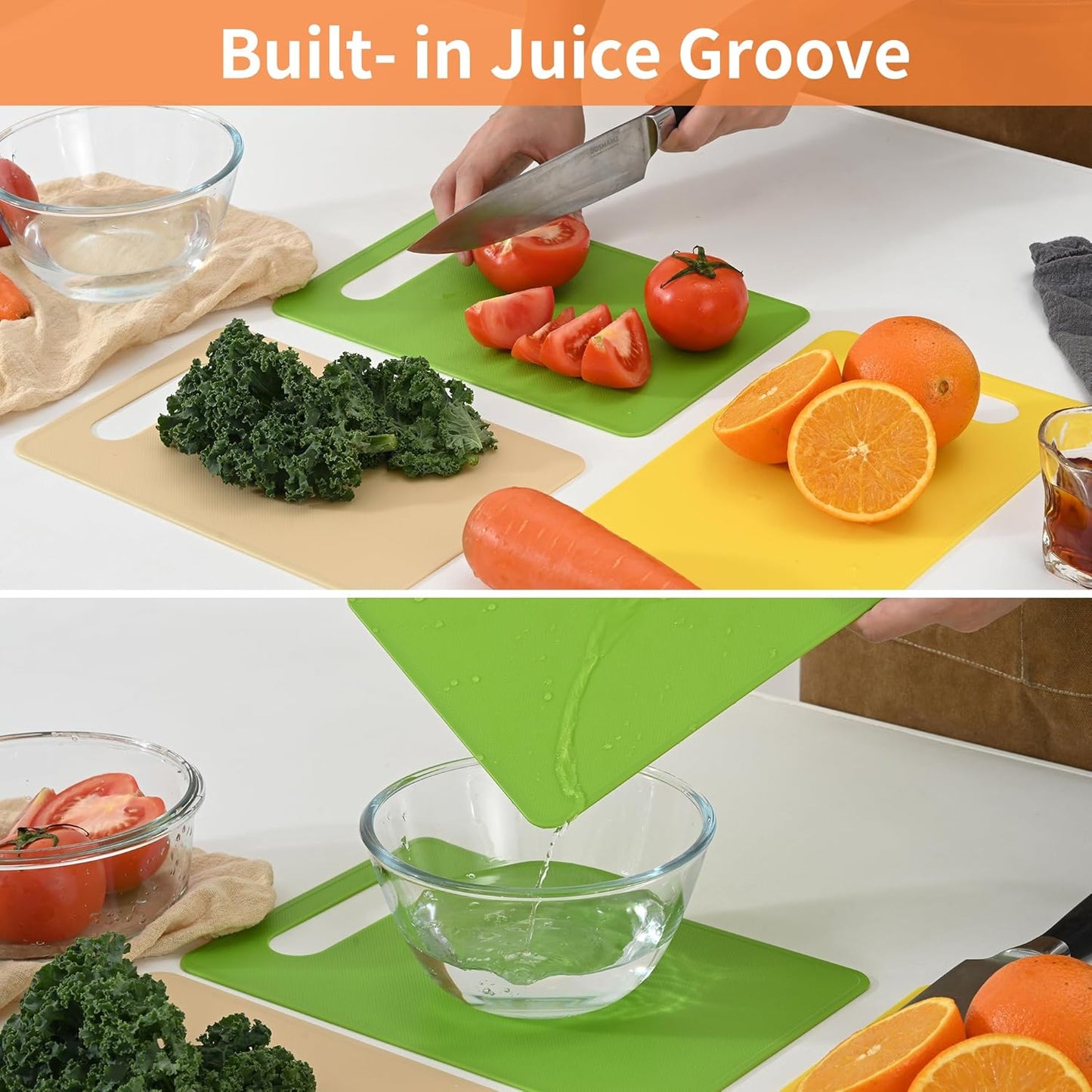 Plastic Cutting Board Set, 3 Pack Small Chopping Boards for Kitchen, BPA-Free, Dishwasher Safe, Color Coded Pads Meat Vegetable Fruit, Easy Grip Handle, Non-Slip, Space Saving  11.4"L x 7.5"W 0.08"Th