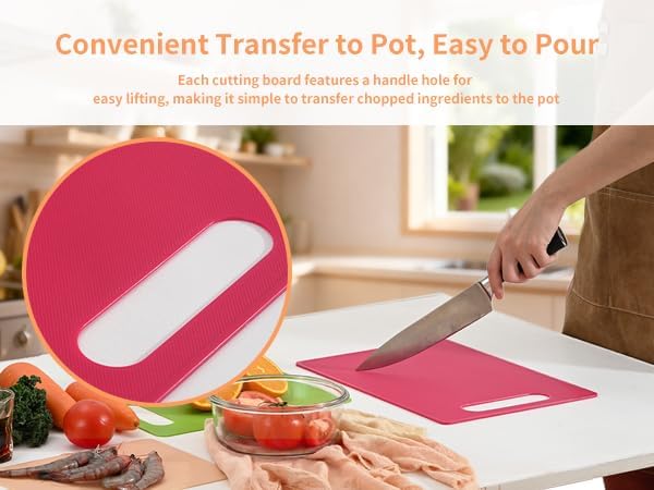 Plastic Cutting Board Set, 3 Pack Small Chopping Boards for Kitchen, BPA-Free, Dishwasher Safe, Color Coded Pads Meat Vegetable Fruit, Easy Grip Handle, Non-Slip, Space Saving  11.4"L x 7.5"W 0.08"Th
