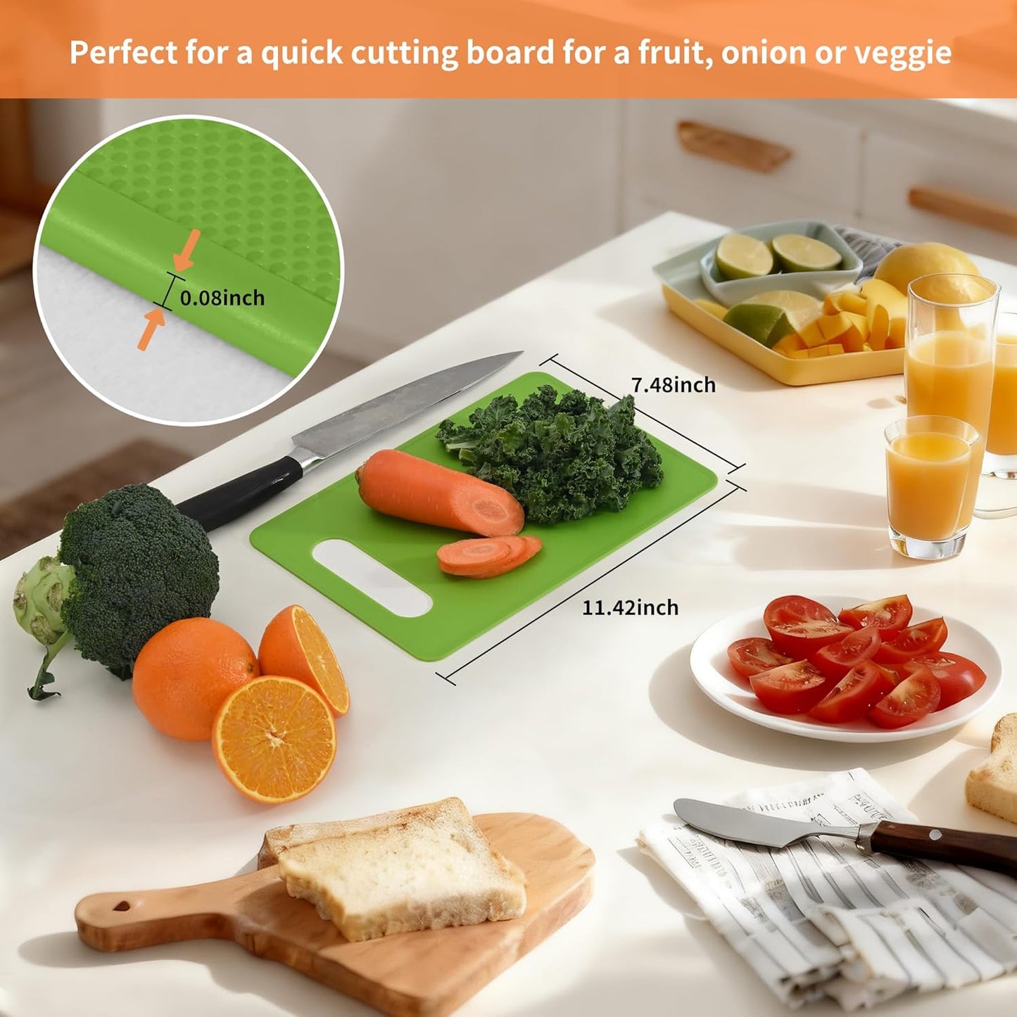 Plastic Cutting Board Set, 3 Pack Small Chopping Boards for Kitchen, BPA-Free, Dishwasher Safe, Color Coded Pads Meat Vegetable Fruit, Easy Grip Handle, Non-Slip, Space Saving  11.4"L x 7.5"W 0.08"Th