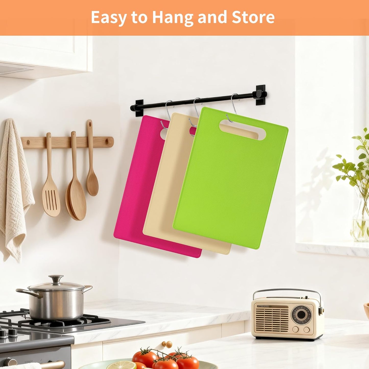 Plastic Cutting Board Set, 3 Pack Small Chopping Boards for Kitchen, BPA-Free, Dishwasher Safe, Color Coded Pads Meat Vegetable Fruit, Easy Grip Handle, Non-Slip, Space Saving  11.4"L x 7.5"W 0.08"Th