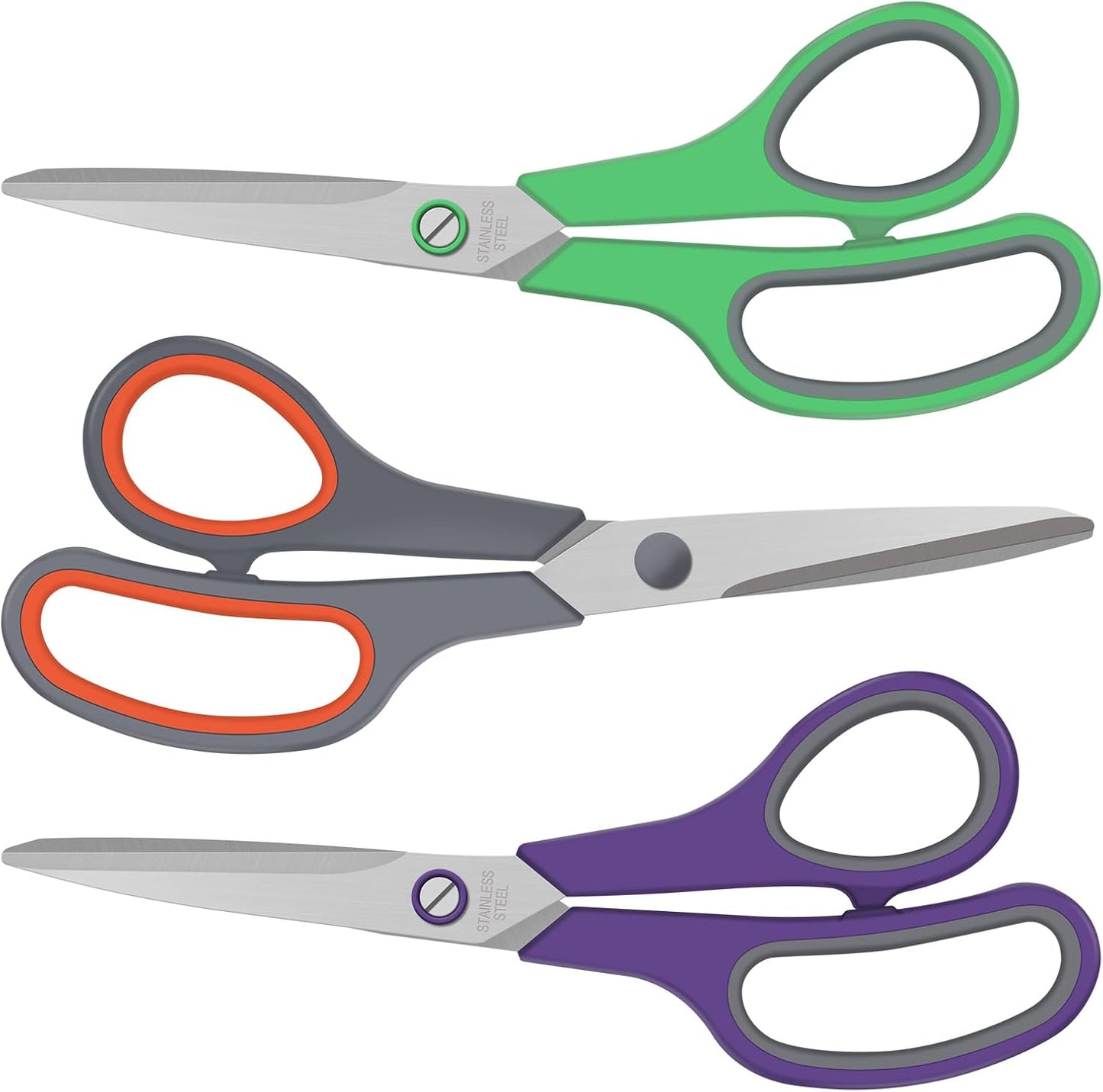 3 Pack Scissors Set, 8.3" Heavy Duty Scissors with 25 mm Thickness Sharp Blades & Ergonomic Soft-Grip Handles, All Purpose Scissors for Office, School, Kitchen, Crafts, Sewing, Right/Left Hand Use