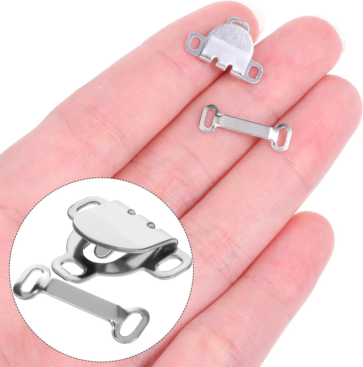 20 Sets Sewing Hooks and Eyes Closure, 16.5 mm Flat Hook and Eye Closure Clasp Snaps for Sewing Fasteners Kit Replacement Sewing Hooks for Clothing Pants Skirt Waist Trousers Dress Crafts (Silver)