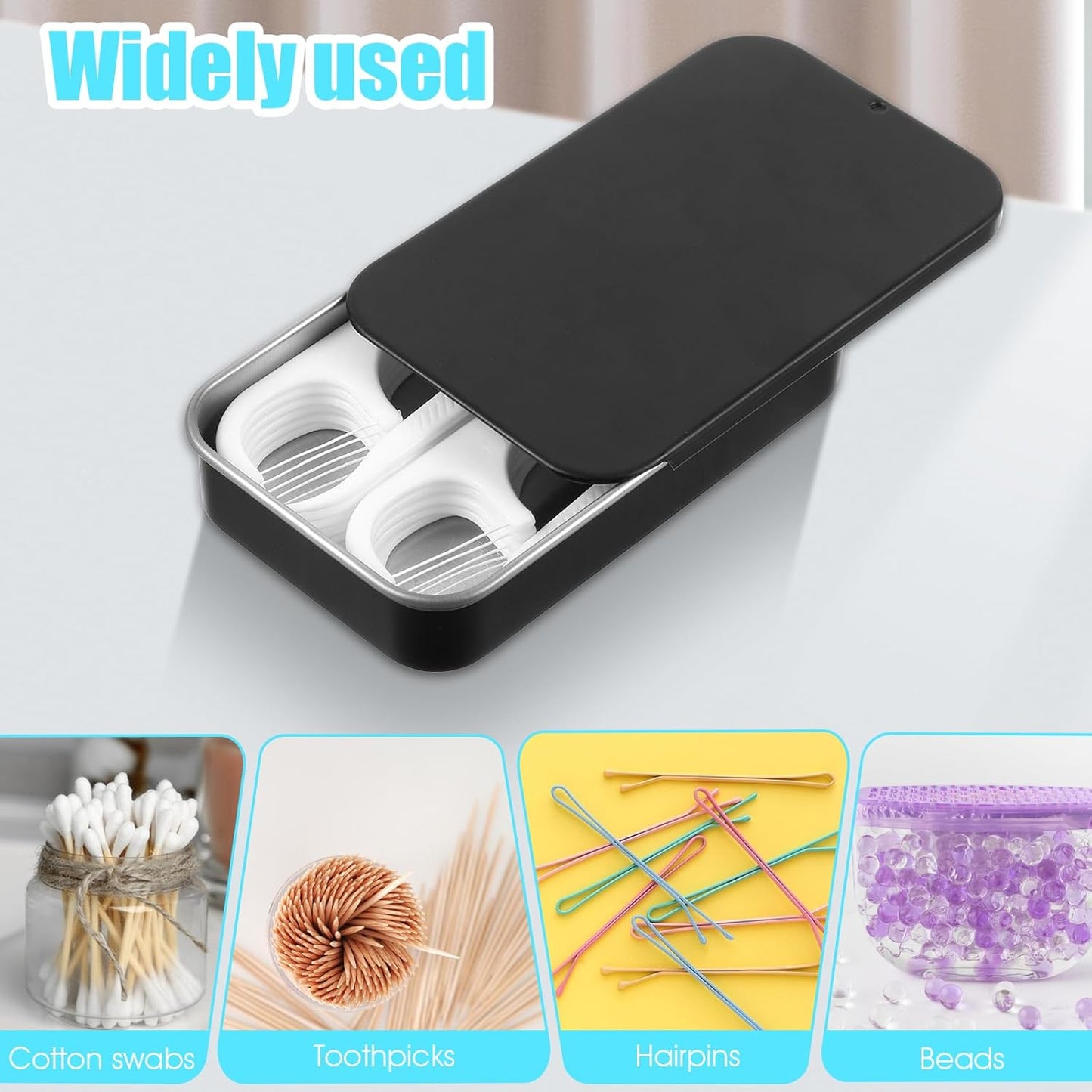 2 PCS Mini Travel Dental Floss Case, Portable Purse Floss Pick Holder, Small Toothpick Dispenser, Convenient Refillable Glide Storage Adult Floss in Box for Travel Dates Dinners Hotels (Black)