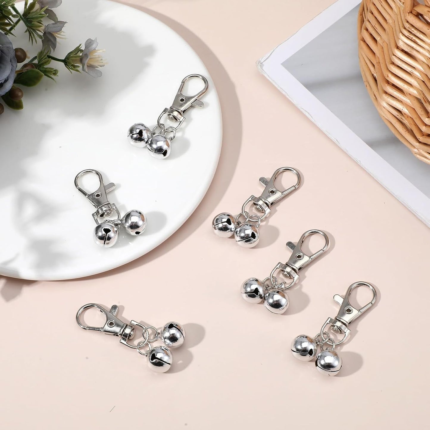 10 PCS Small Bell for Dog Collar Loud Bells for Cat Collars Mini Sliver Training Bells Cat Loud Bell Necklace with Heavy Duty Snap Clips Pet Pendant for Dogs Pets Tracking Training Christmas Gift