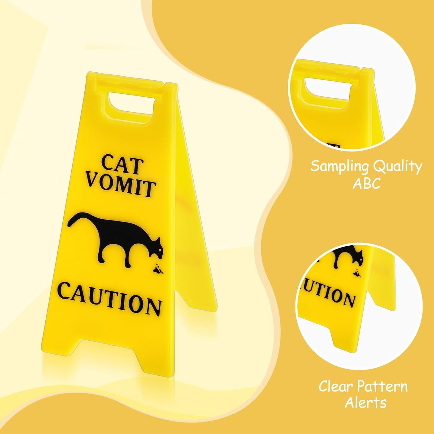 Xindojuz 3 PCS Cat Vomit Caution Sign, 3D Double-sided Printed Funny Cats Warning Signs Decor, Mini Novelty Table Desk Plaque, Perfect Gag Gifts for Cat Lovers and Humor Enthusiasts (4 Inch, Yellow)