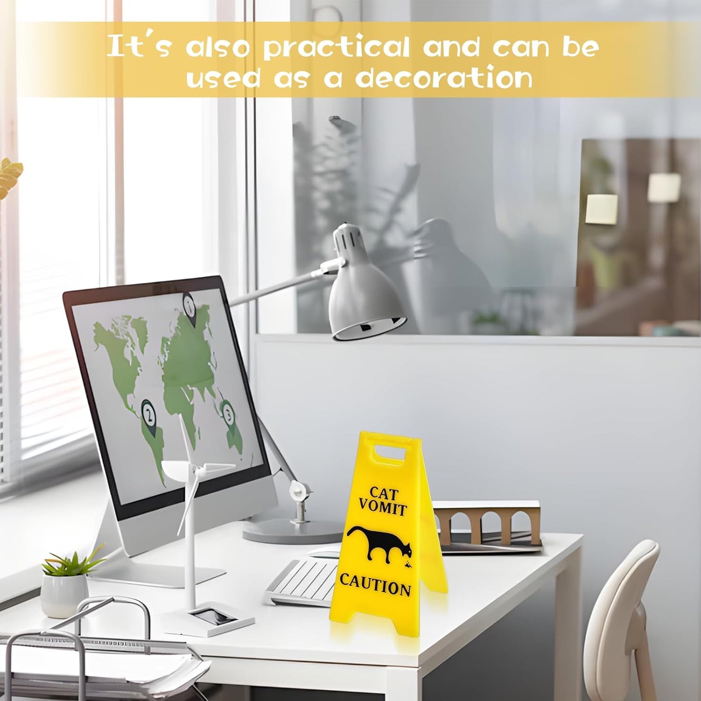 Xindojuz 3 PCS Cat Vomit Caution Sign, 3D Double-sided Printed Funny Cats Warning Signs Decor, Mini Novelty Table Desk Plaque, Perfect Gag Gifts for Cat Lovers and Humor Enthusiasts (4 Inch, Yellow)
