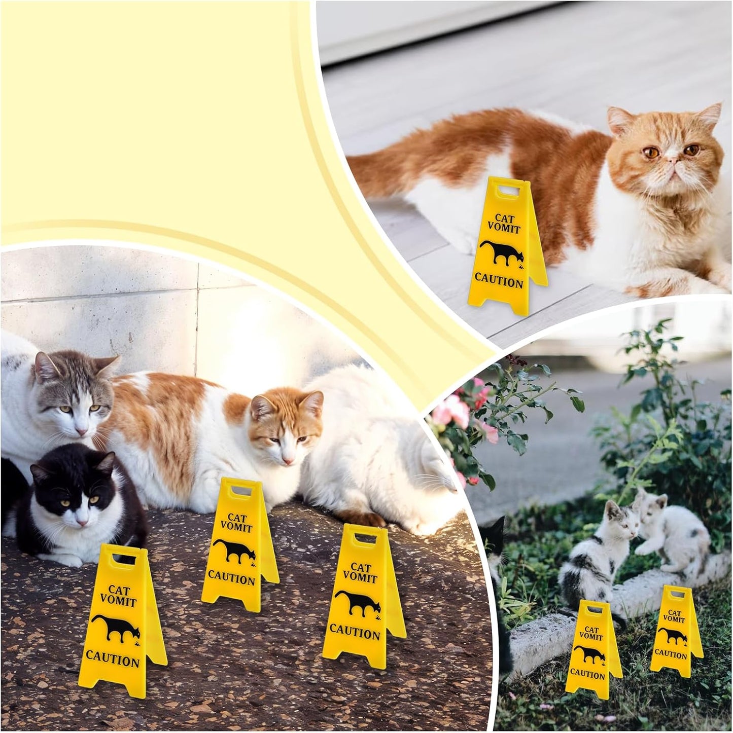 Xindojuz 3 PCS Cat Vomit Caution Sign, 3D Double-sided Printed Funny Cats Warning Signs Decor, Mini Novelty Table Desk Plaque, Perfect Gag Gifts for Cat Lovers and Humor Enthusiasts (4 Inch, Yellow)