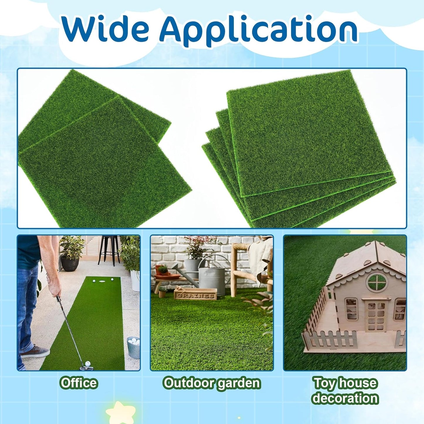 Xindojuz 4 Packs Fake Grass Decor, Artificial Grass for Crafts, Fairy Garden Turf, Diorama Supplies Miniature Lawn Mat, Dollhouse Ornament DIY Decoration Accessories (6" x 6"/15 x 15 cm)