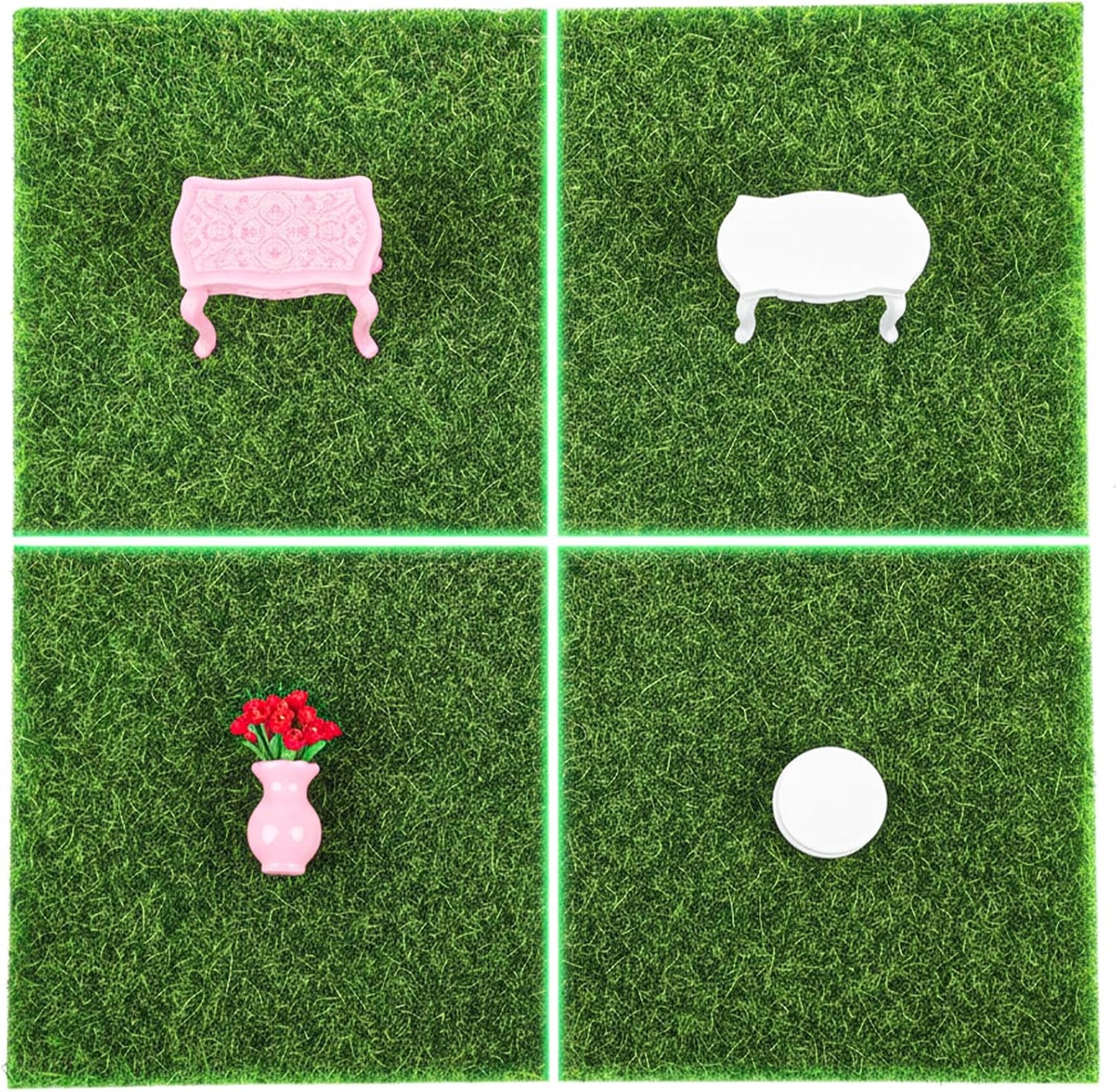 Xindojuz 4 Packs Fake Grass Decor, Artificial Grass for Crafts, Fairy Garden Turf, Diorama Supplies Miniature Lawn Mat, Dollhouse Ornament DIY Decoration Accessories (6" x 6"/15 x 15 cm)