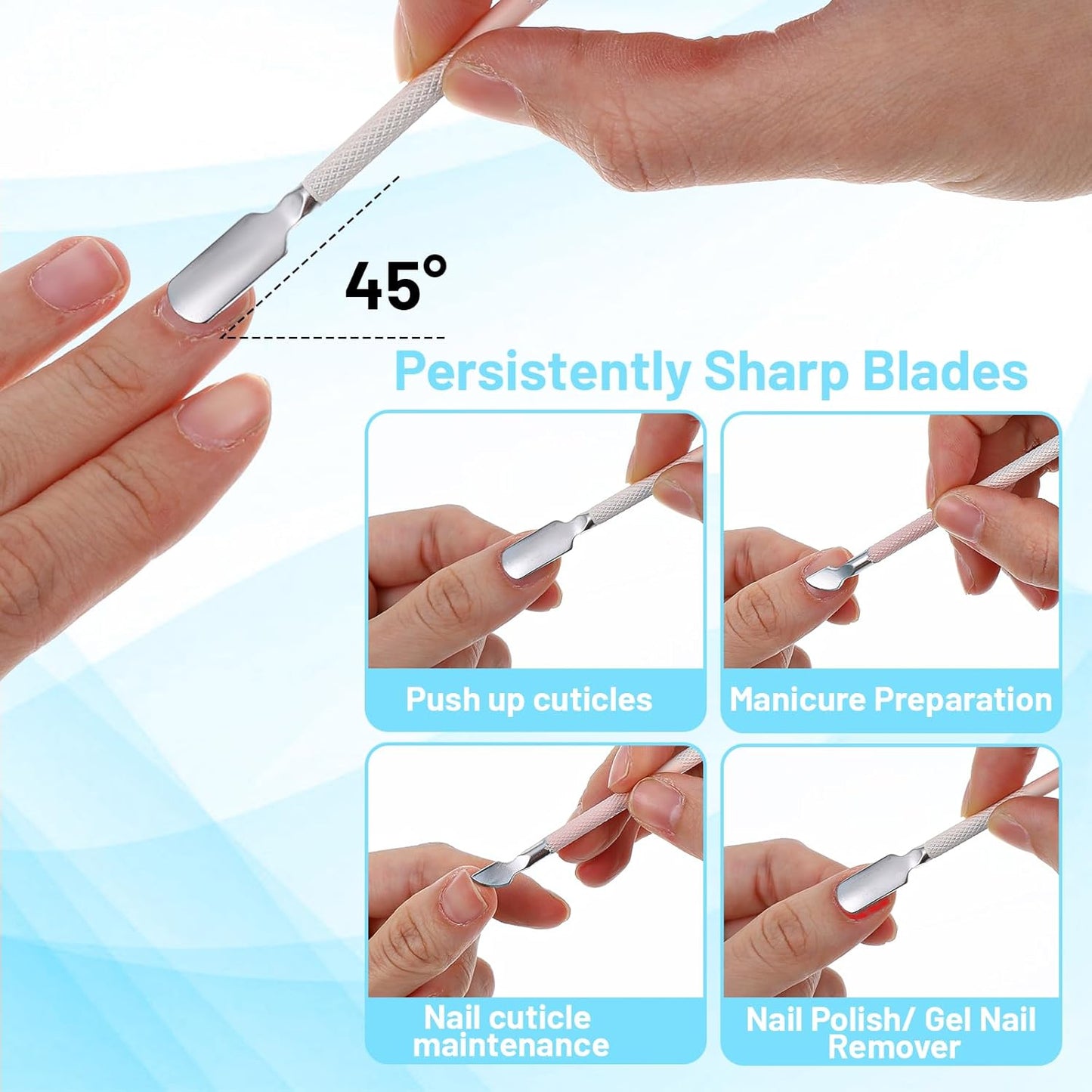 4 Pcs Cuticle Clipper with Single Dual Ended Pusher and Nail File, Stainless Steel Nail Cuticle Trimmer Cutter Extremely Sharp Full Jaw Cuticles Nipper for Women Professional Salon and Home Use