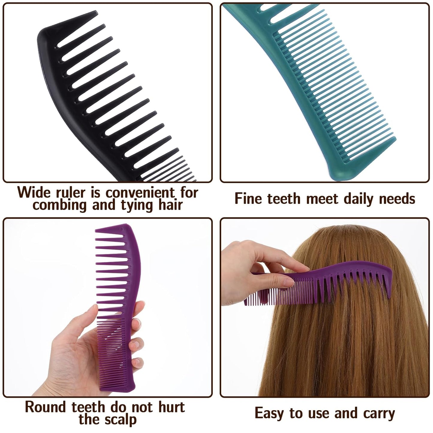 5 Pcs Comb Set Wide Tooth Combs for Hair Styling Detangling Double Sided Wide And Fine Tooth Comb All Purpose Hairstyle Shower Combs for Women Men Thin Thick Straight Hair (5 Colors)