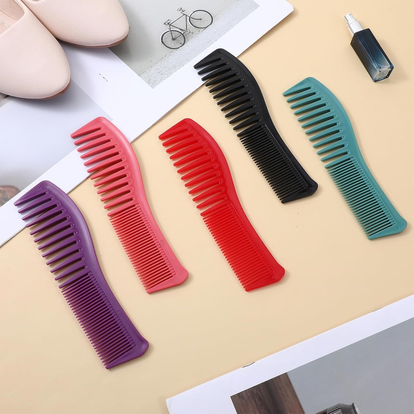 5 Pcs Comb Set Wide Tooth Combs for Hair Styling Detangling Double Sided Wide And Fine Tooth Comb All Purpose Hairstyle Shower Combs for Women Men Thin Thick Straight Hair (5 Colors)