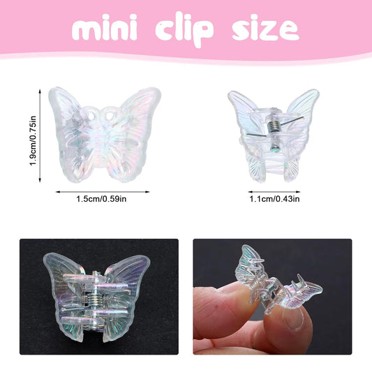12 PCS Small White Butterfly Hair Clips for Girls, Mini Butterfly Hair Accessories Cute Side Bangs Tiny Butterfly Claw Clips Metal Braided Hair Clips for Women Girls Little Baby Kids (Clear)